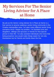 In Home Care Services - Job Resoposbility of Senior Living Advisors | A Place At Home