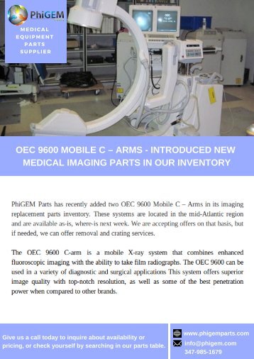 OEC 9600 Mobile C Arms X Ray System - Medical Imaging Parts & Equipment's  