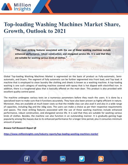 Top-loading Washing Machines Market Share, Growth, Outlook to 2021