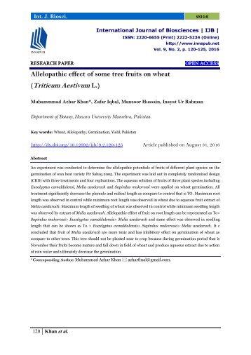 Allelopathic effect of some tree fruits on wheat (Triticum Aestivum L.)