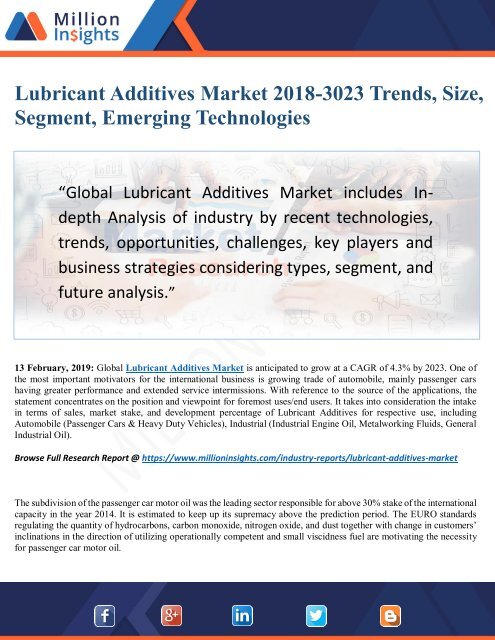 Lubricant Additives Market 2025 Overview By Applications and Challenges