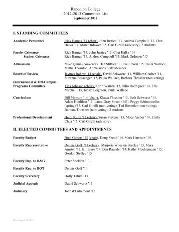 Faculty Committee List 2012-2013 - Randolph College