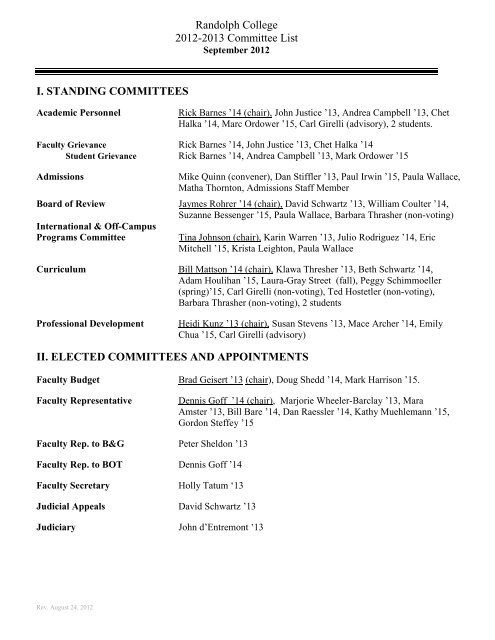 Faculty Committee List 2012-2013 - Randolph College