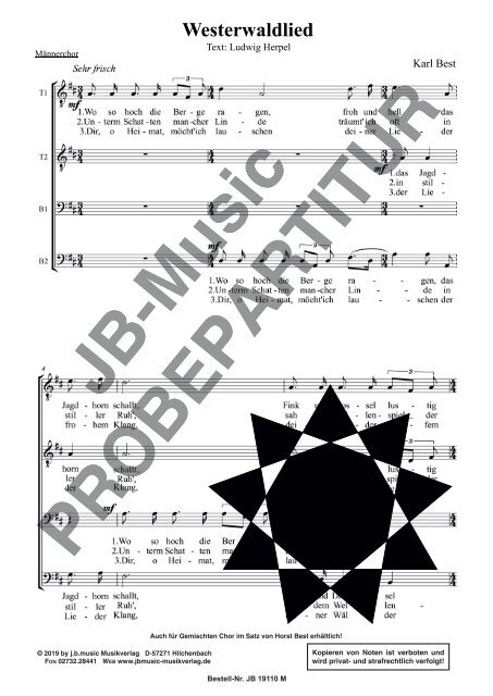 Westerwaldlied (für Männerchor TTBB)