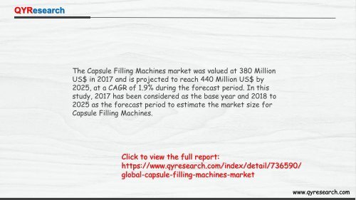 Global Capsule Filling Machines market is projected to reach 440 Million US$ by 2025