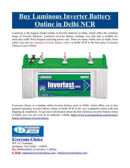 Buy Luminous Inverter Battery Online in Delhi NCR