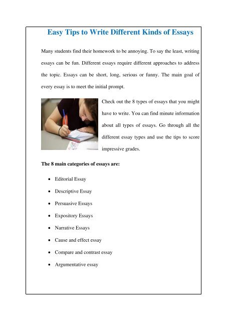 Easy Tips to Write Different Kinds of Essays Easy Tips to Write Different Kinds of Essays