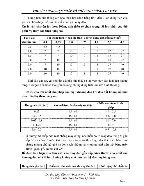 THUYẾT MINH BIỆN PHÁP TỔ CHỨC THI CÔNG CHI TIẾT DỰ ÁN KHU DÂN CƯ VINACONEX 3 - PHỔ YÊN GÓI THẦU XÂY DỰNG HẠ TẦNG KỸ THUẬT