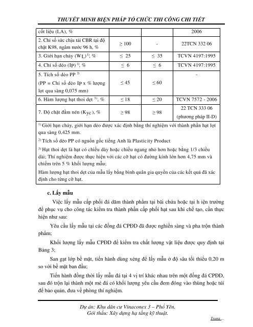 THUYẾT MINH BIỆN PHÁP TỔ CHỨC THI CÔNG CHI TIẾT DỰ ÁN KHU DÂN CƯ VINACONEX 3 - PHỔ YÊN GÓI THẦU XÂY DỰNG HẠ TẦNG KỸ THUẬT