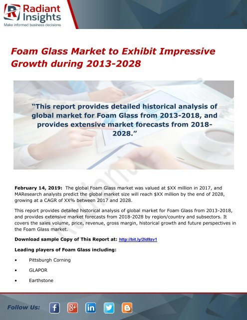 Foam Glass Market to Exhibit Impressive Growth during 2013-2028