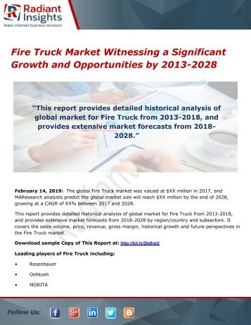 Fire Truck Market Witnessing a Significant Growth and Opportunities by 2013-2028