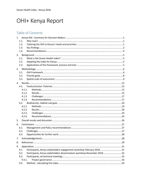 OHI+ Kenya_Technical Report_2018