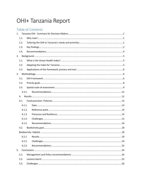 OHI+ Tanzania_Technical Report_2018