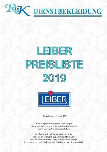 2019 Leiber Verkaufspreisliste