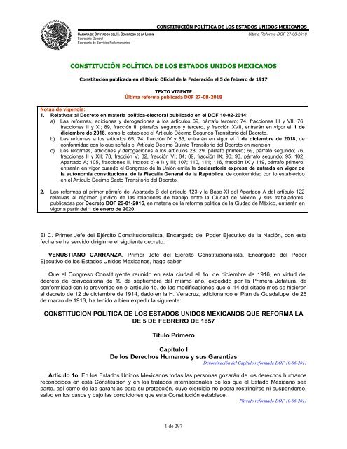 CONSTITUCION POLITICA DE LOS ESTADOS UNIDOS MEXICANOS