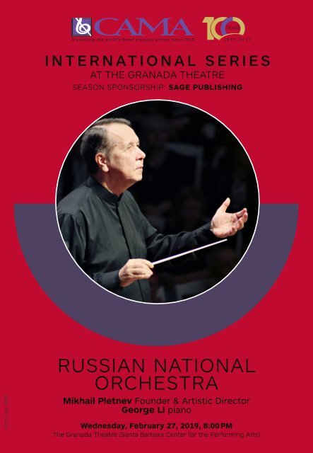 Russian National Orchestra—February 27, 2019—CAMA's International Series at The Granada Theatre, Santa Barbara