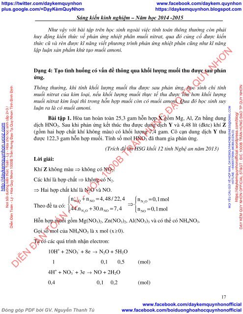 Một số phương pháp tạo tình huống có vấn đề trong rèn luyện kĩ năng giải bài tập kim loại tác dụng axit nitric tạo muối amoni