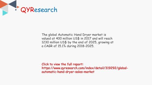 Global Automatic Hand Dryer market will reach 1230 million US$ by the end of 2025