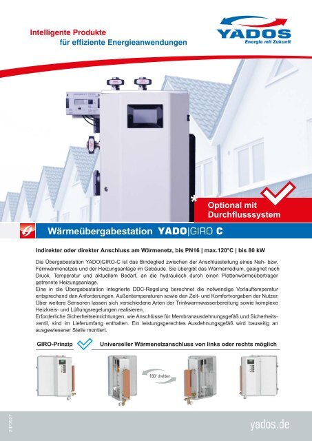 Kompakte Wärmeübergabestation YADO|GIRO C, optional mit Trinkwassererwärmer (Durchflusssystem / Frischwassersystem)