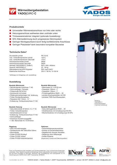 Kompakte Wärmeübergabestation YADO|GIRO C, optional mit Trinkwassererwärmer (Durchflusssystem / Frischwassersystem)