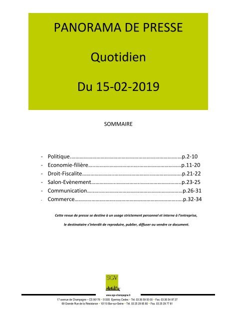 Panorama de presse quotidien du 15-02-2019