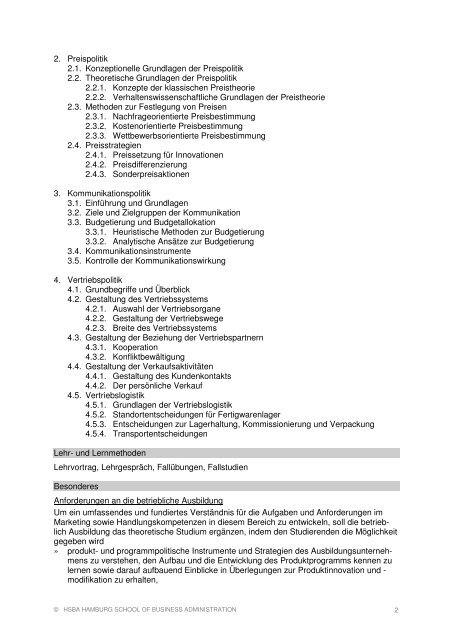 Studiengang Business Administration, 2. Studienjahr - HSBA