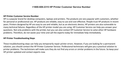 HP Printer Customer Service Number