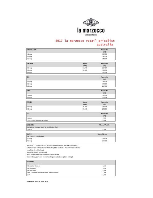 La marzocco price clearance list