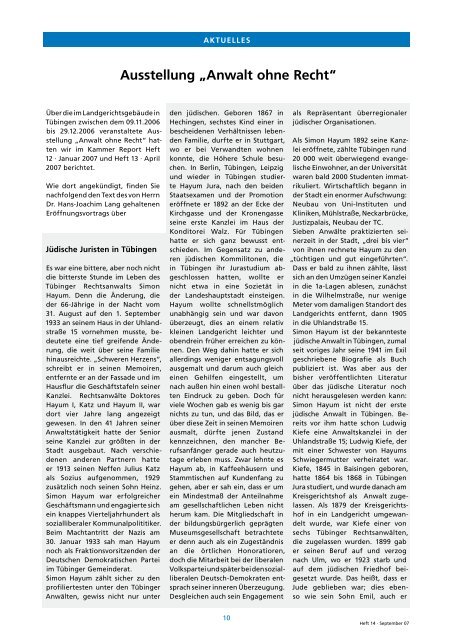 KammerReport Heft 14, April 2007 - Rechtsanwaltskammer Tübingen