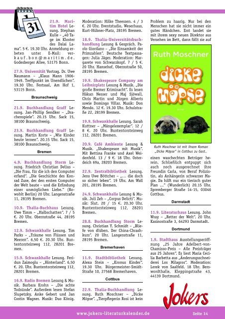 Literatur-Kalender für Deutschland
