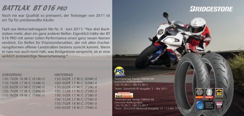 Bridgestone Gesamtprogramm Motorradreifen