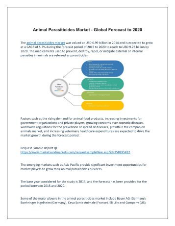 Animal Parasiticides Market - Global Forecast to 2020