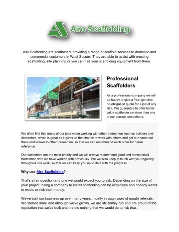 Top Quality Scaffolding Works |Airo Scaffolding