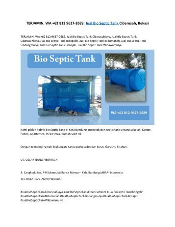 TERJAMIN, WA +62 812 9627-2689, Jual Bio Septic Tank Cibarusah, Bekasi