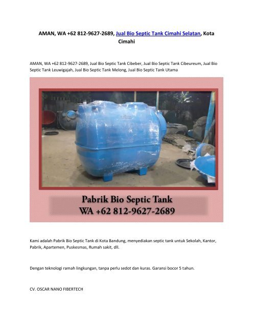 AMAN, WA +62 812-9627-2689, Jual Bio Septic Tank Cimahi Selatan, Kota Cimahi