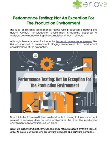 Performance Testing: Not An Exception For The Production Environment