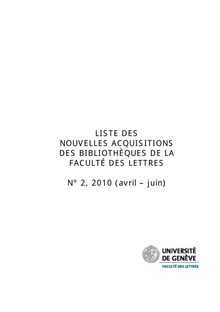 liste des nouvelles acquisitions des bibliothèques de la