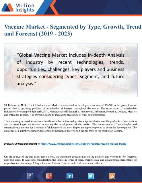 Vaccine Market Report 2023 by Latest Trends, Demand and Regions