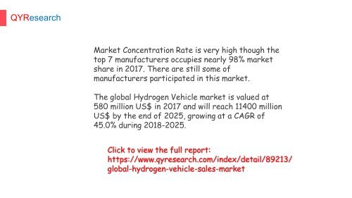 Global Hydrogen Vehicle market will reach 11400 million US$ by the end of 2025