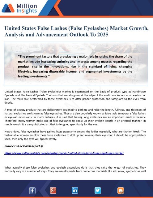 United States False Lashes (False Eyelashes) Market Growth, Analysis and Advancement Outlook To 2025