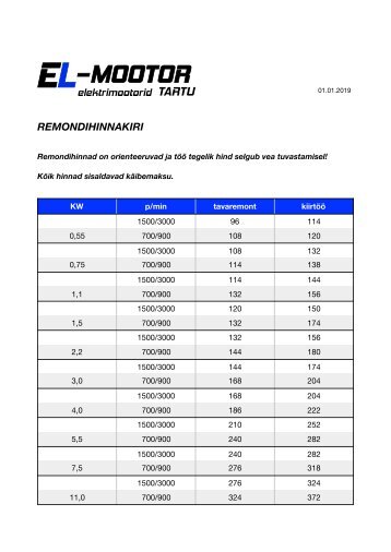 Elektrimootorite remondihinnakiri