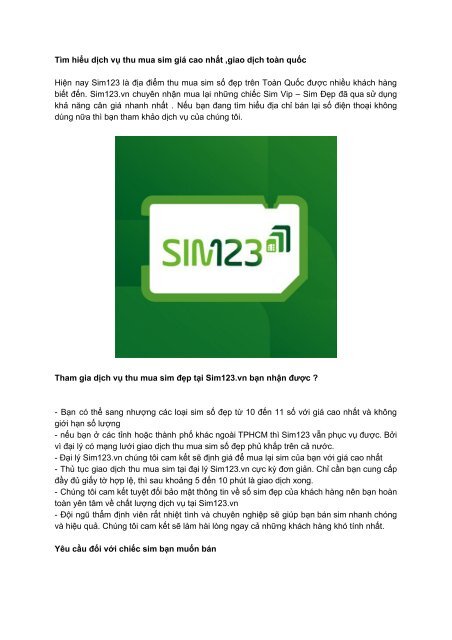 Sim123Vn dịch vụ thu mua sim đẹp