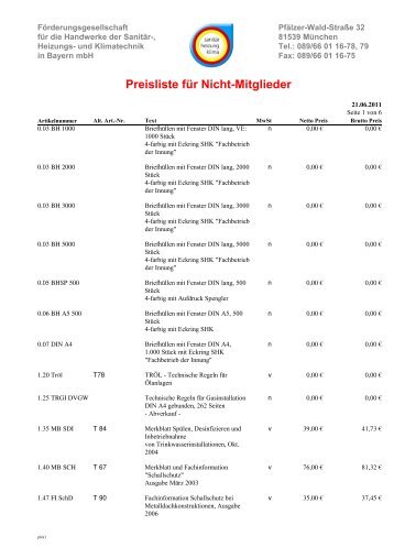 Preisliste für Nicht-Mitglieder - Fachverband Sanitär-, Heizungs ...