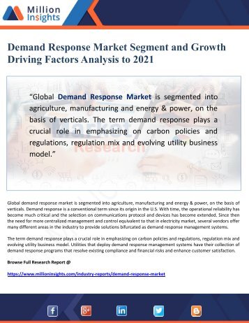 Demand Response Market Segment and Growth Driving Factors Analysis to 2021