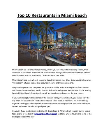 Top 10 Restaurants in Miami Beach