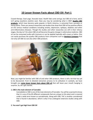 10 Lesser Known Facts about CBD Oil- Part 1