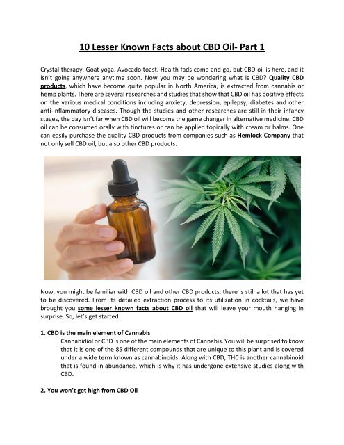 10 Lesser Known Facts about CBD Oil- Part 1