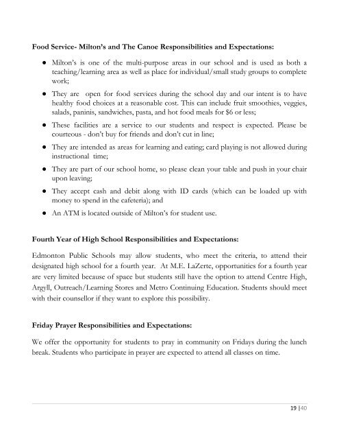 Student Expectations and Responsibilities 2019-2020 Handbook