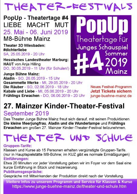 Junge Bühne Mainz - Spielzeitheft Saison 2019