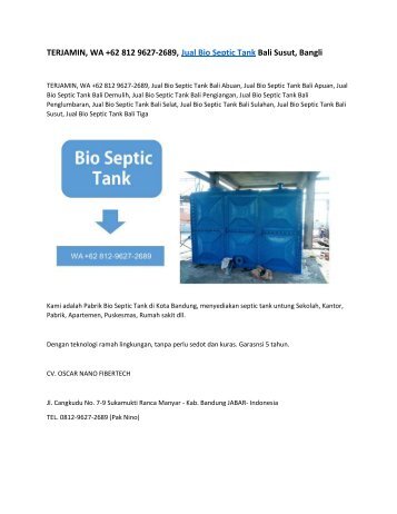 TERJAMIN, WA +62 812 9627-2689, Jual Bio Septic Tank Bali Susut, Bangli